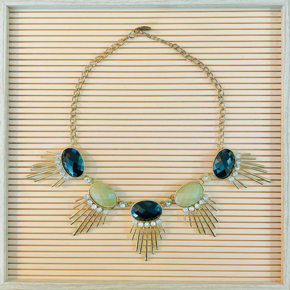Chunky, black & jade stone statement necklace.